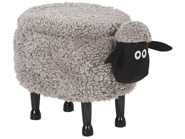 Kids Animal Stool Grey Faux Fur Footstool with Storage Wooden Legs Children Seat  Beliani