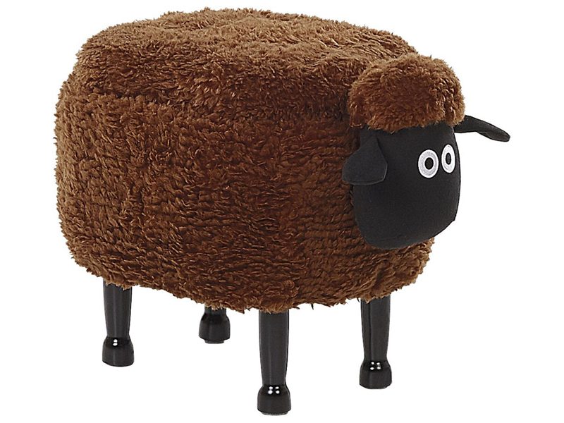 Kids Animal Stool Brown Faux Fur Footstool with Storage Wooden Legs Children Seat  Beliani