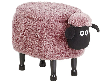 Kids Animal Stool Pink Faux Fur Footstool with Storage Black Legs Children Seat  Beliani