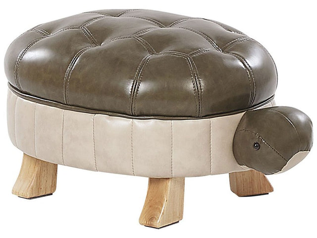 Kids Animal Stool Green Faux Leather Footstool Wooden Legs Children's Room Seat  Beliani