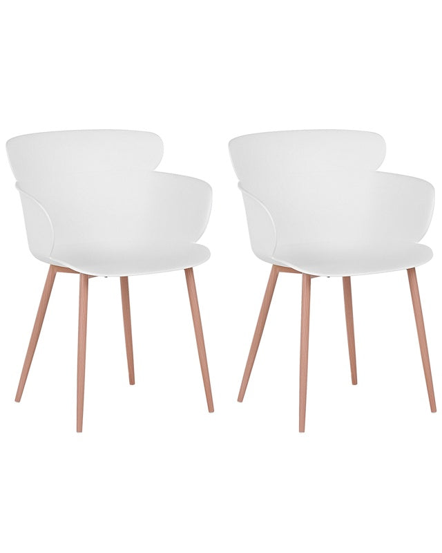 Set of 2 Dining Chairs White Synthetic Material Metal Legs Ergonomic Back Modern Living Room Beliani