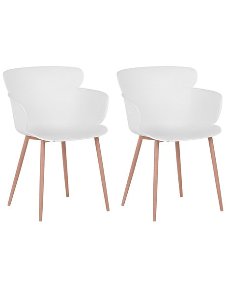 Set of 2 Dining Chairs White Synthetic Material Metal Legs Ergonomic Back Modern Living Room Beliani