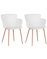 Set of 2 Dining Chairs White Synthetic Material Metal Legs Ergonomic Back Modern Living Room Beliani