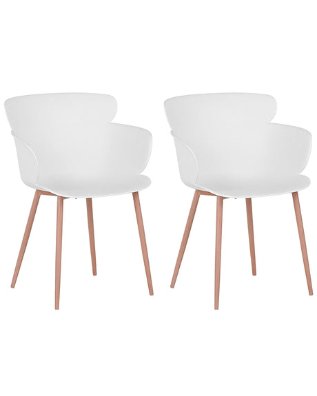 Set of 2 Dining Chairs White Synthetic Material Metal Legs Ergonomic Back Modern Living Room Beliani