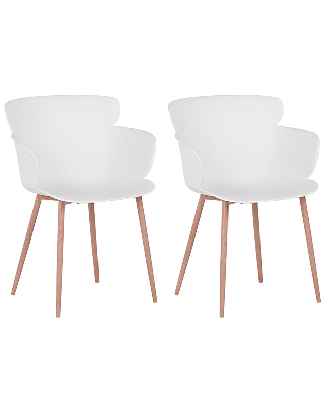 Set of 2 Dining Chairs White Synthetic Material Metal Legs Ergonomic Back Modern Living Room Beliani