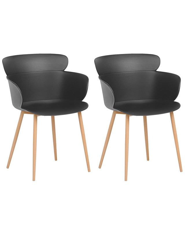 Set of 2 Dining Chairs Black Synthetic Material Metal Legs Ergonomic Back Modern Living Room Beliani