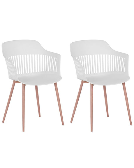 Set of 2 Dining Chairs White Synthetic Material Metal Legs Open Work Backrest Modern Living Room Beliani