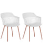 Set of 2 Dining Chairs White Synthetic Material Metal Legs Open Work Backrest Modern Living Room Beliani