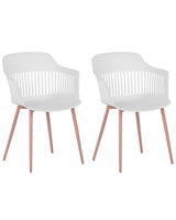 Set of 2 Dining Chairs White Synthetic Material Metal Legs Open Work Backrest Modern Living Room Beliani