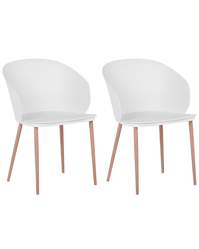 Set of 2 Dining Chairs White Synthetic Material Metal Legs Modern Living Room Beliani