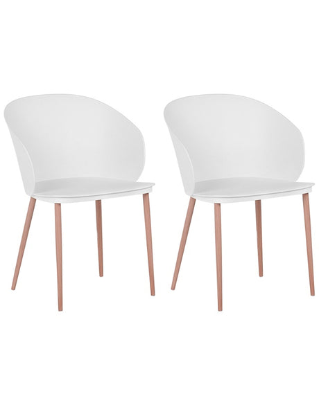 Set of 2 Dining Chairs White Synthetic Material Metal Legs Modern Living Room Beliani