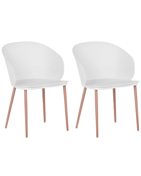 Set of 2 Dining Chairs White Synthetic Material Metal Legs Modern Living Room Beliani