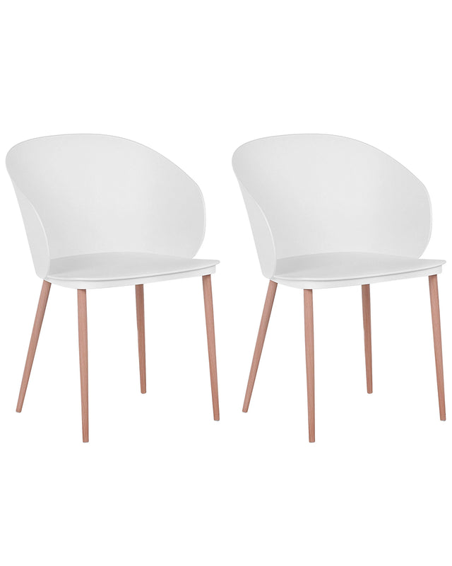Set of 2 Dining Chairs White Synthetic Material Metal Legs Modern Living Room Beliani