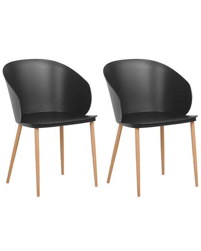 Set of 2 Dining Chairs Black Synthetic Material Metal Legs Modern Living Room Beliani