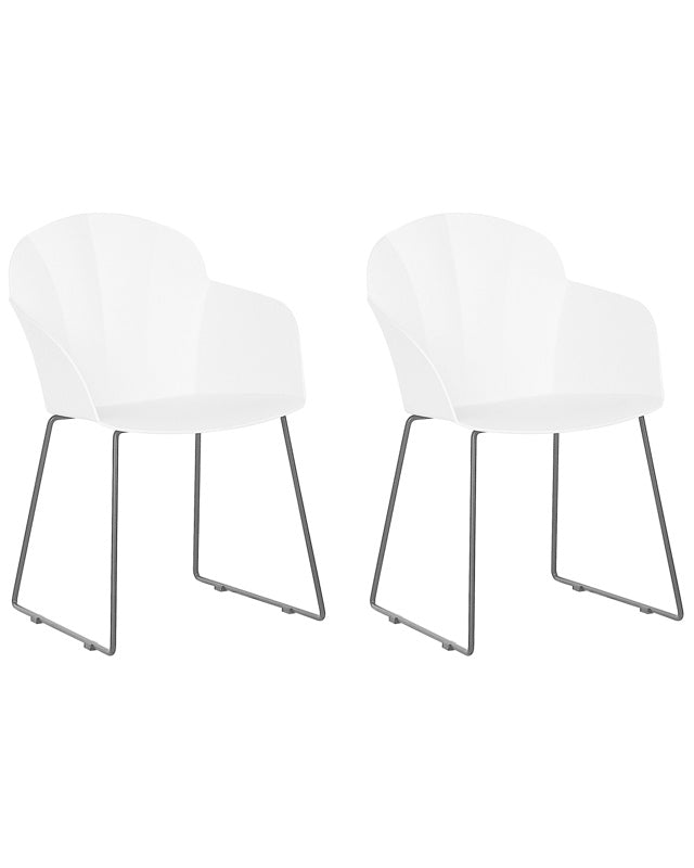 Set of 2 Dining Chairs White Synthetic Material Black Metal Legs Formed Back Modern Living Room Beliani