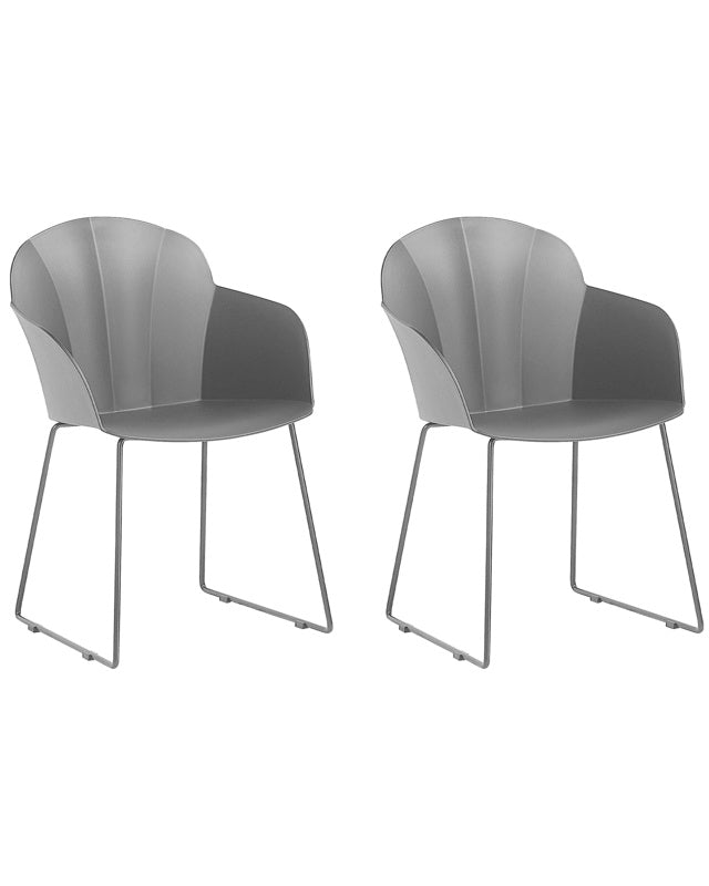 Set of 2 Dining Chairs Black Synthetic Material Black Metal Legs Formed Back Modern Living Room Beliani