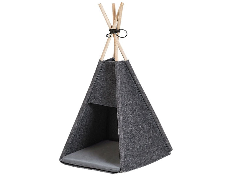 Pet Teepee Dark Grey Felt 35 x 40 cm Cat Dog Tent with Pad Beliani