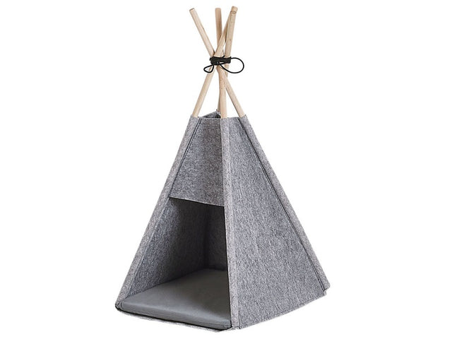 Pet Teepee Grey Felt 35 x 40 cm Cat Dog Tent with Pad Beliani