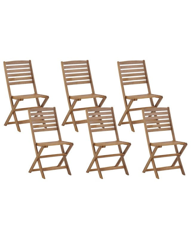 Set of 6 Garden Chairs Light Wood Acacia Folding Slatted Back Indoor Outdoor Beliani