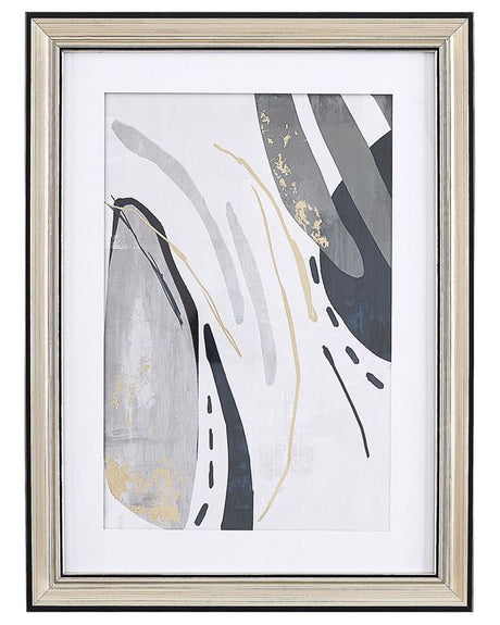 Framed Wall Art Grey Print Brass Frame 30 x 40 cm Passe-Partout Abstract Simple Minimalist Beliani