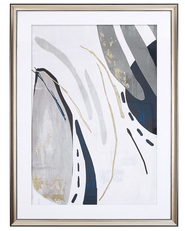 Framed Wall Art Grey Print Brass Frame 60 x 80 cm Passe-Partout Abstract Simple Minimalist Beliani