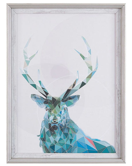 Framed Wall Art Deer Print Blue with White Frame 30 x 40 cm Distressed Minimalist Scandinavian Design Beliani