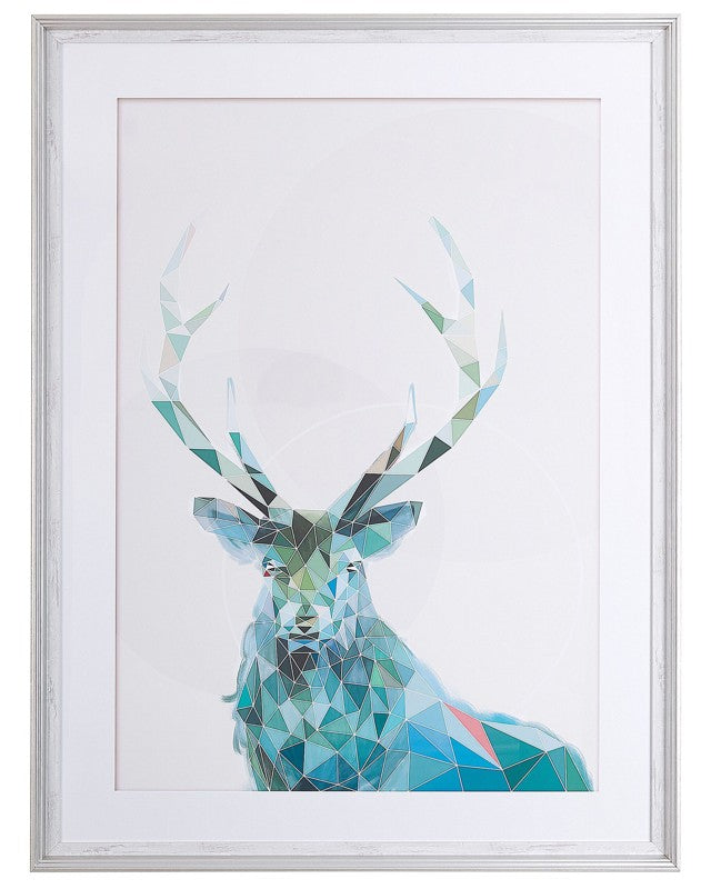 Framed Wall Art Deer Print Blue with White Frame 60 x 80 cm Distressed Minimalist Scandinavian Design Beliani