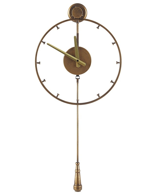 Wall Pendulum Clock Gold Iron Frame Classic Design Distressed Finish Round 31 cm Beliani