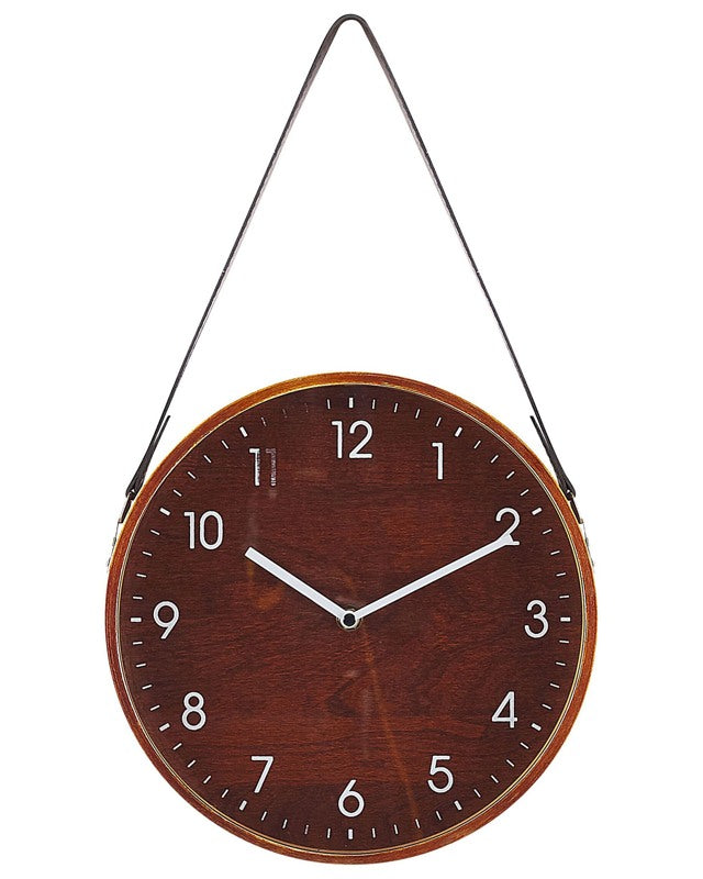 Wall Clock Brown MDF Faux Leather Vintage Design Round 26 cm Beliani