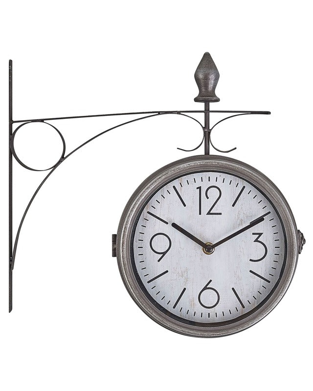 Wall Clock Silver and White Iron Vintage Design Two-Sided Beliani