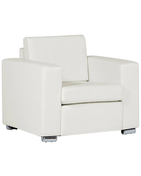 Armchair Club Chair White Split Leather Upholstery Chromed Legs Retro Design Beliani