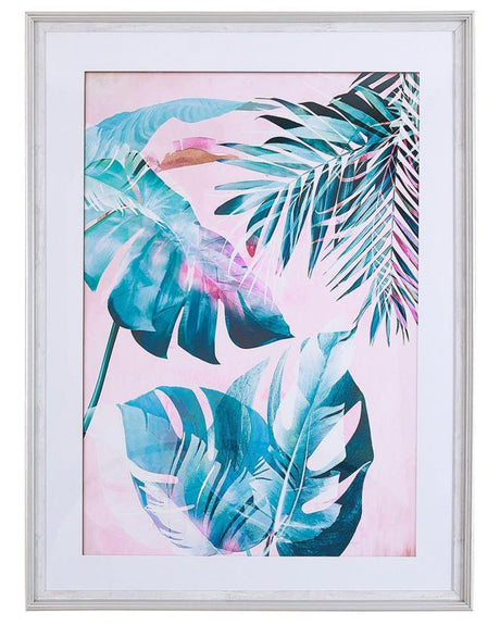 Framed Wall Art Blue and Pink Print on Paper 60 x 80 cm Passe-Partout Frame Botanical Theme Beliani