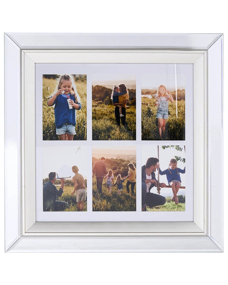 Multi Photo Frame Silver Glass Mirrored 50 x 50 cm for 6 Pictures 10 x 15 cm Collage Aperture Beliani