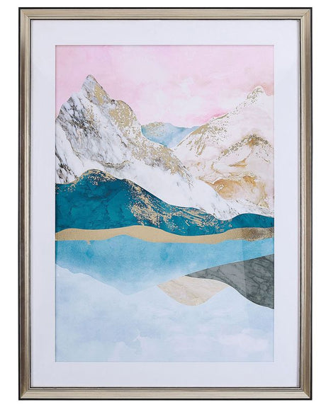 Framed Wall Art Multicolour Print on Paper 60 x 80 cm Passe-Partout Frame Mountains Theme Beliani