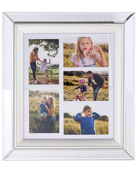 Multi Photo Frame Silver Glass Mirrored 49 x 44 cm for 5 Pictures 10 x 15 cm Collage Aperture Beliani