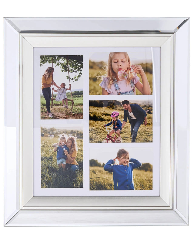 Multi Photo Frame Silver Glass Mirrored 49 x 44 cm for 5 Pictures 10 x 15 cm Collage Aperture Beliani