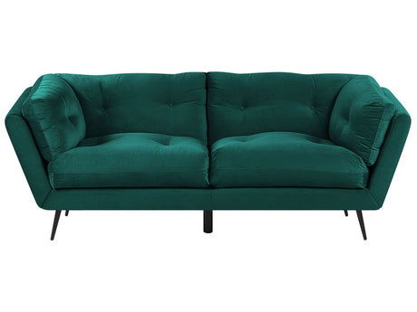 Sofa Dark Green Velvet Metal Legs 210 x 90 cm with Cushions Retro Beliani