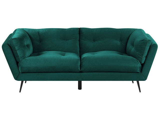 Sofa Dark Green Velvet Metal Legs 210 x 90 cm with Cushions Retro Beliani