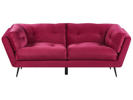 Sofa Burgundy Velvet Metal Legs 210 x 90 cm with Cushions Retro Beliani