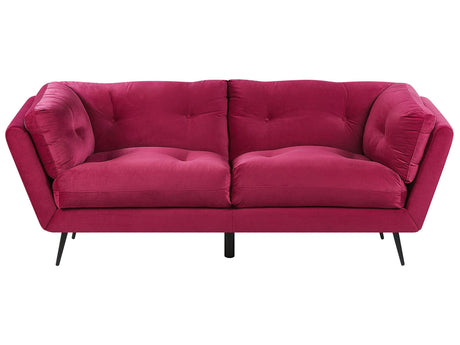 Sofa Burgundy Velvet Metal Legs 210 x 90 cm with Cushions Retro Beliani