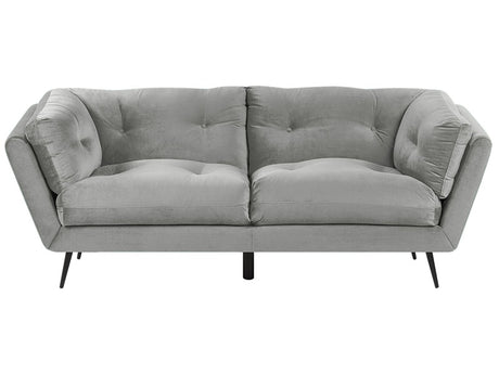 Sofa Grey Velvet Metal Legs 210 x 90 cm with Cushions Retro Beliani