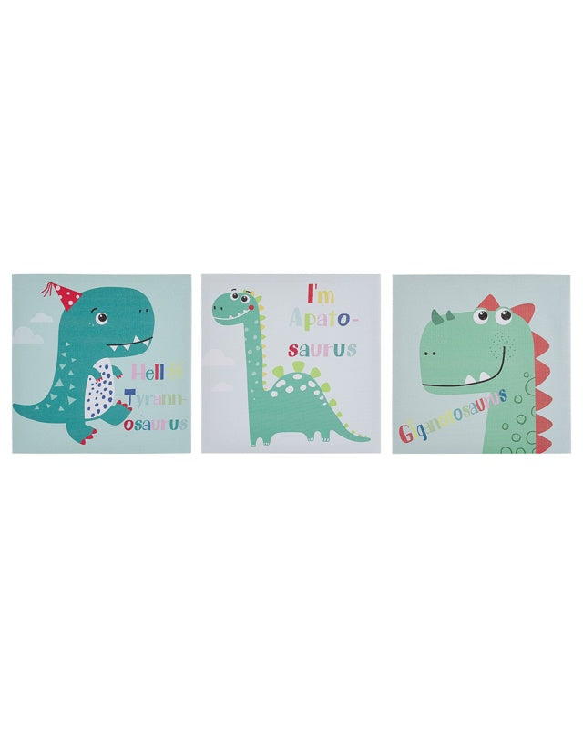 Set of 3 Canvas Prints Multicolour 30 x 30 cm Dinosaurs Nursery Kid's Room Decor Beliani