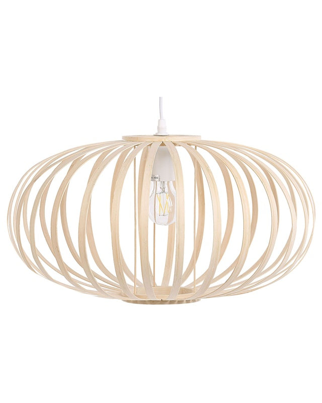 Pendant Lamp Light Wood Bamboo Oval Shade Hanging Ceiling Lamp Beliani