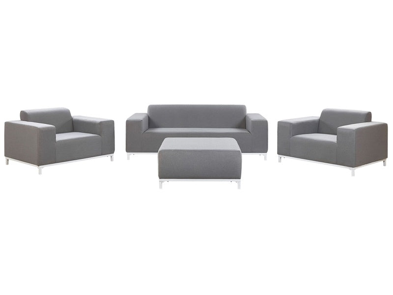 Garden Sofa Set Grey Fabric Upholstery White Aluminium Legs with Ottoman 5 Seater Weather Resistant Outdoor Beliani