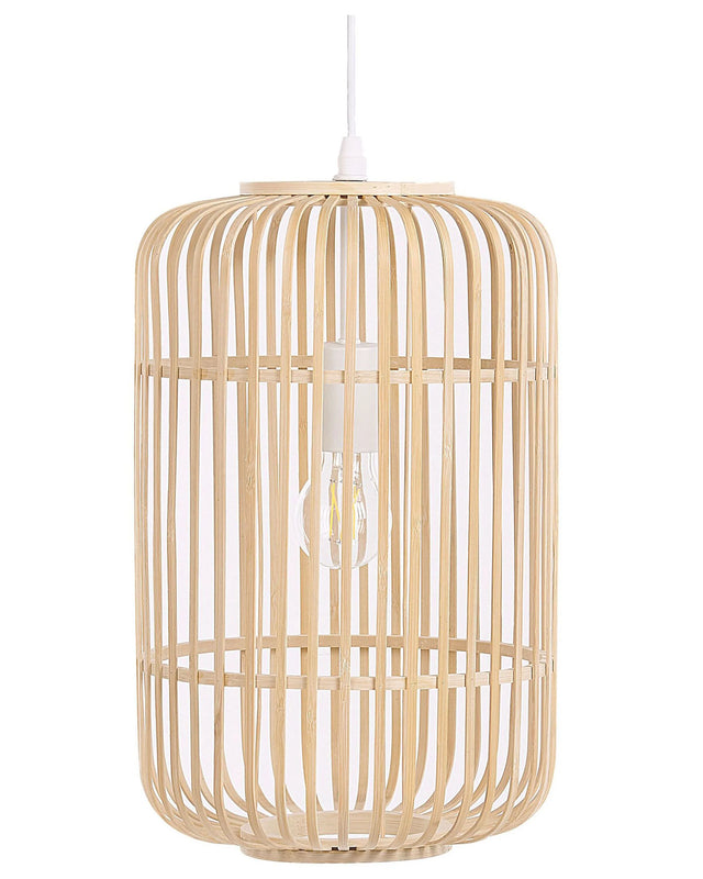 Pendant Lamp Light Wood Bamboo Oval Shade Hanging Ceiling Lamp Beliani
