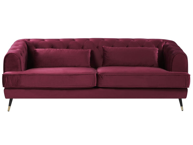 Sofa Burgundy Velvet 195 x 70 cm Chesterfield Shape with Cushions Retro Beliani