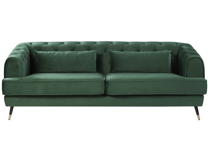 Sofa Dark Green Velvet 195 x 70 cm Chesterfield Shape with Cushions Retro Beliani