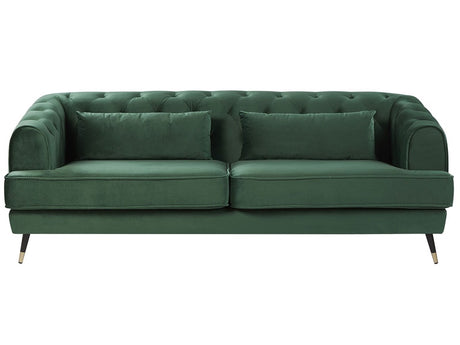 Sofa Dark Green Velvet 195 x 70 cm Chesterfield Shape with Cushions Retro Beliani