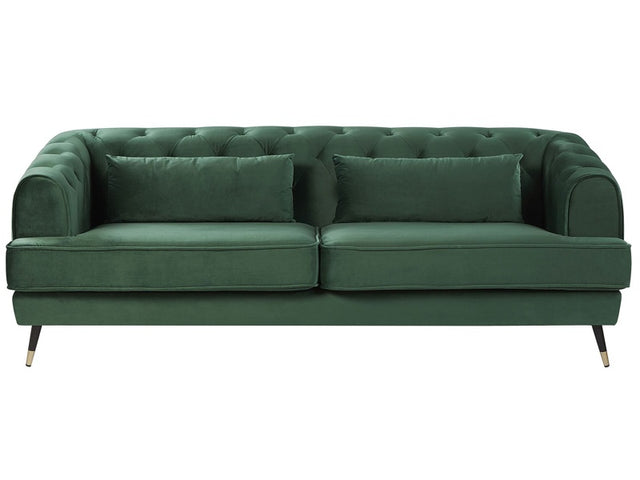 Sofa Dark Green Velvet 195 x 70 cm Chesterfield Shape with Cushions Retro Beliani