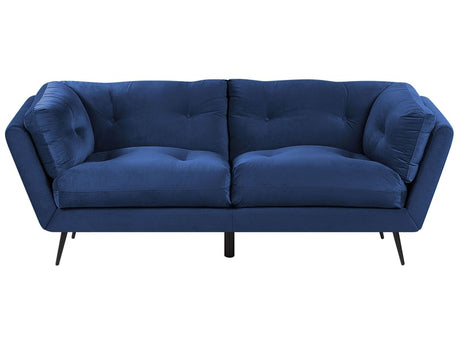 Sofa Blue Velvet Metal Legs 210 x 90 cm with Cushions Retro Beliani